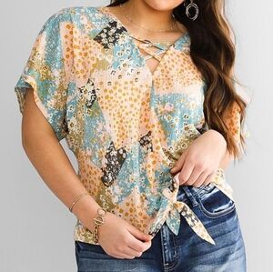 NeW DAYTRIP PATCHWORK PRINT TOP BLOUSE